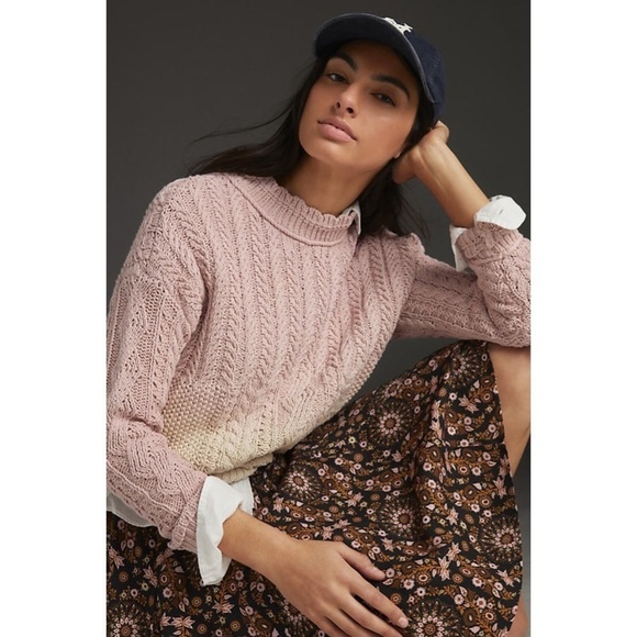 Nwt Anthropologie Marci Dip Dye Cable Knit Ombre Soft Girl Sweater - Picture 3 of 11